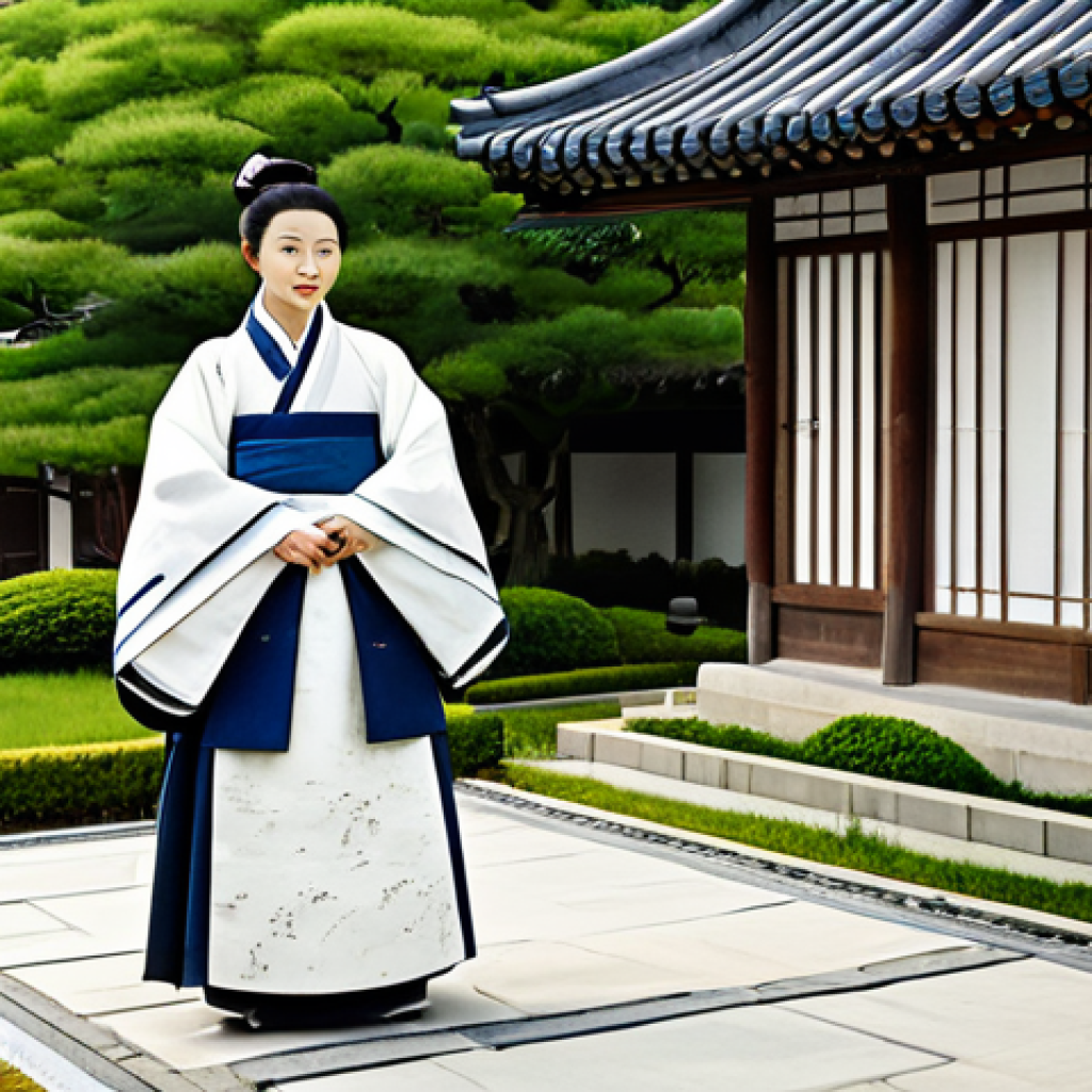 Aristocratic Lineage**

"A dignified Goryeo Dynasty nobleman, in elaborate, historical Korean clothing (Hanbok), holding a beautifully calligraphed Jokbo scroll. Background: a traditional Korean estate with tiled roofs and lush gardens. Fully clothed, appropriate attire, safe for work, perfect anatomy, natural proportions, professional historical illustration, family-friendly, modest clothing."

**