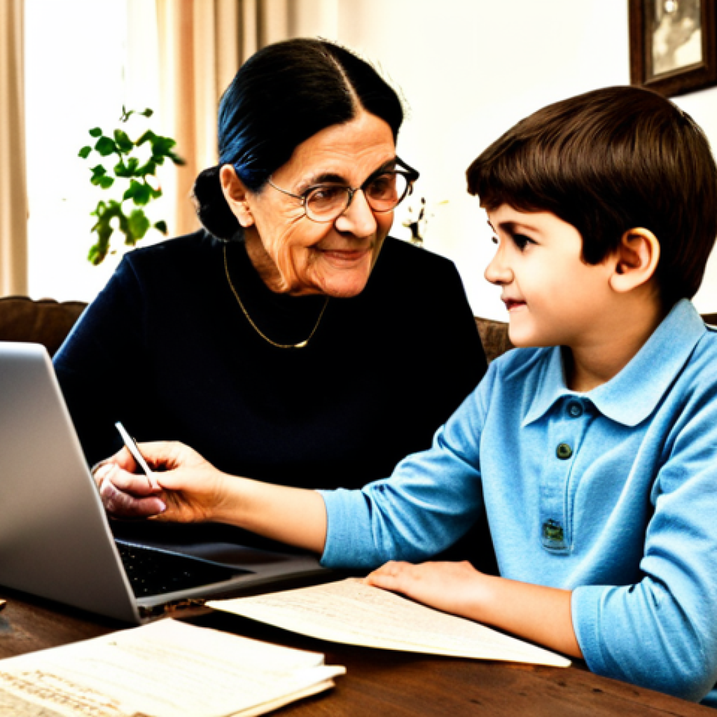 **
"A cozy scene of a grandmother and grandchild looking at a family tree on a laptop, surrounded by old photographs and documents in a warmly lit living room. The grandmother is pointing to a name on the tree, sharing a story. Fully clothed, modest attire, appropriate content, safe for work, family-friendly, natural pose, perfect anatomy, high quality photography, genealogical research theme, heirloom treasures."
**