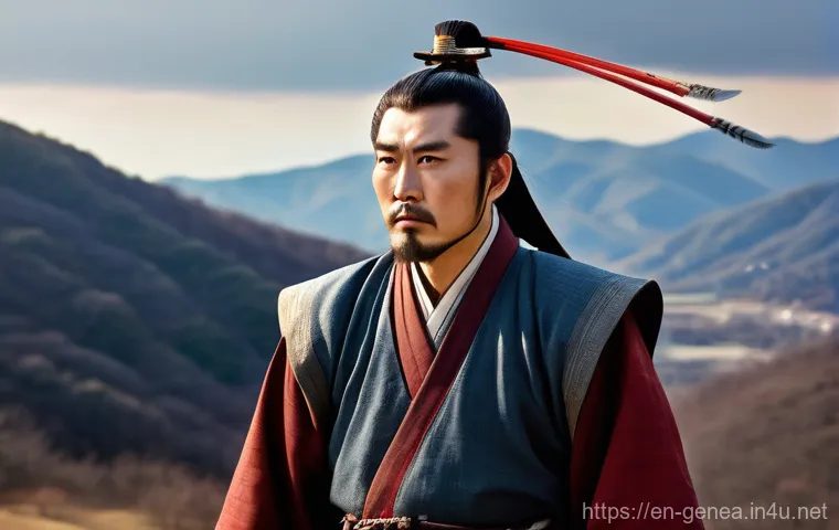 고구려 왕족 족보 - **Prompt:** A vivid, epic portrait of the young King Dongmyeong (Jumong), the legendary founder of G...