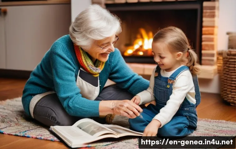문중 조직과 운영 - **A heartwarming scene of a multi-generational family gathered in a cozy living room, sharing storie...