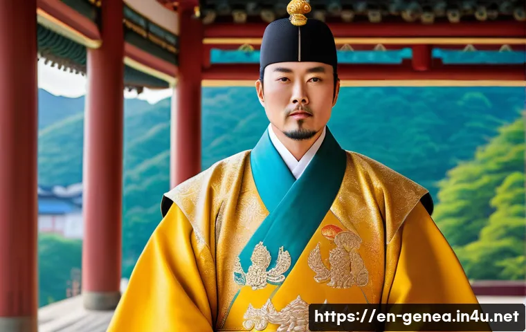 백제 왕실 족보 - A detailed historical scene depicting King Onjo, the founding monarch of Baekje, dressed in traditio...