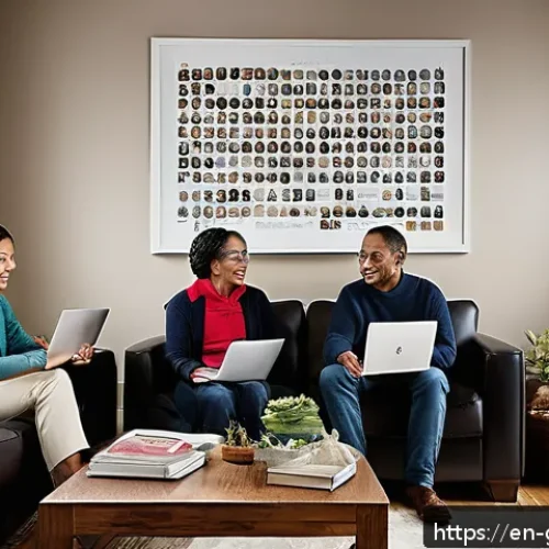 DNA 분석과 족보 - A warm, inviting family room scene showing a diverse group of people of various ages gathered around...