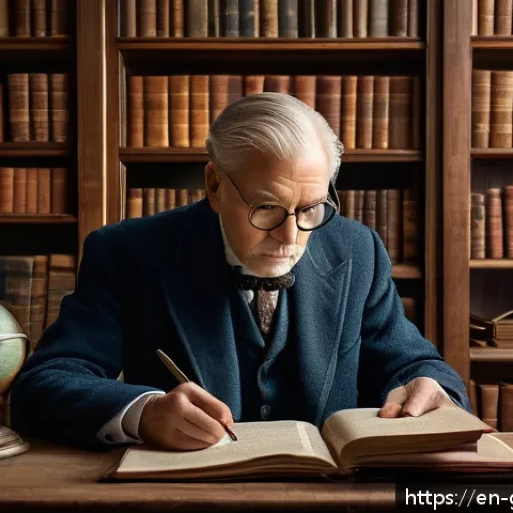 족보 제작 업체 - A professional genealogist in a cozy, well-lit study surrounded by shelves filled with old books, vi...