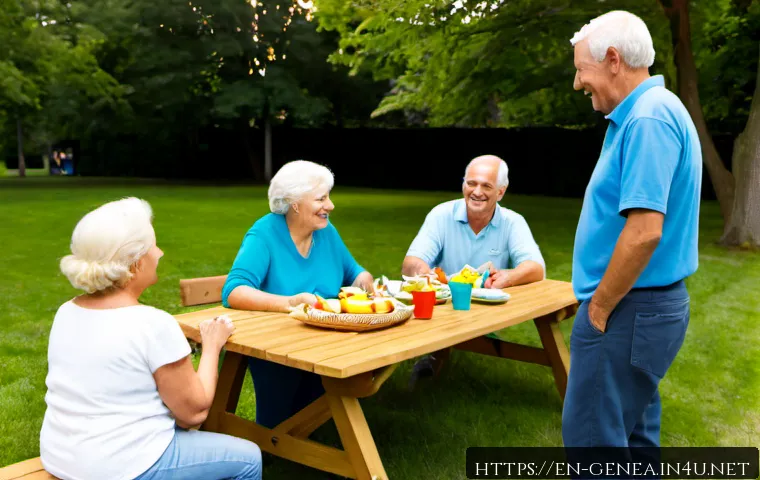 Home 17 종친회 행사 - Photorealistic multigenerational family reunion in a sunny community park, grandparents, adult relat...